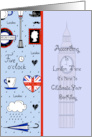 London Birthday with Clocks Tea Cup Lamp Polls & Rain card