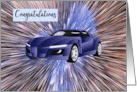Explosive New Car Congratulations Design in Blue card