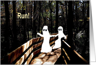 Halloween with Ghosts Running Afraid of the Dark Forest card
