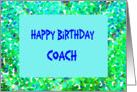 Birthday for Coach, Turquoise and Green Digital Design card