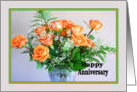 Wedding Anniversary, Orange Roses in a Crystal Vase card