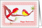 Anniversary, Two Hand Drawn Red Birds on a Branch card