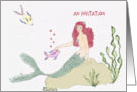 Invitation to a Pool Party, Mermaid with Cute Fish. card