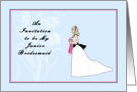 Junior Bridesmaid Invitation, Hand Drawn Young Girl in Gown. card