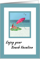 Beach Vacation with Umbrella, Bathing Beauty & Sea card