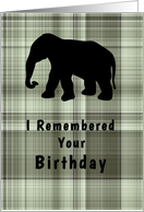 Birthday for Roommate, Green Plaid with Elephant card