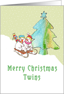 Merry Christmas Twins Tree & Snowmen card