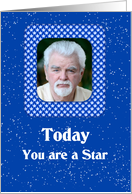 Birthday in Royal Blue with Stars & Add Photo card