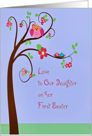 First Easter for Daughter Cute Birds & Flowering Tree card