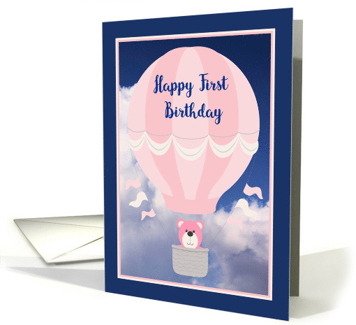 First Birthday Pink Hot Air Balloon & Bear card (1487152)