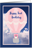First Birthday Pink Hot Air Balloon & Bear card