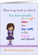 Back to School for Female Child card