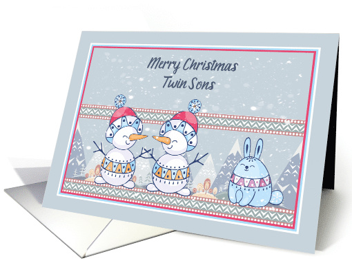 Christmas for Twin Sons with Snowmen card (1550320)