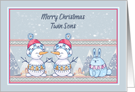 Christmas for Twin Sons with Snowmen card