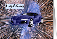 Explosive New Car Congratulations Design in Blue card