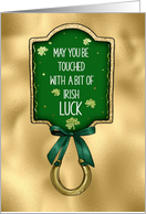 Irish Luck with Shamrocks a Sign and Horseshoe card