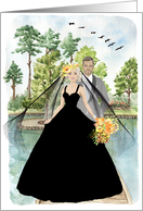 Bride and Groom in Black Congratulations card