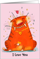 Valentine Cat for Mom in Orange & Pink card