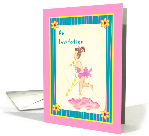 Invitation, Baby Shower, Drawing of Young Angel on a Cloud card