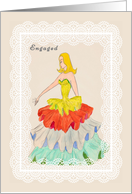 Engagement Congratulations, Girl in Colorful Retro Gown card