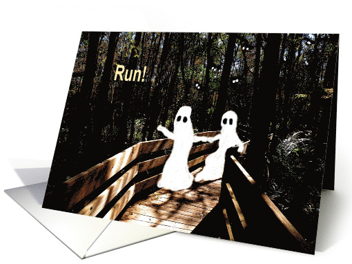 Halloween with Ghosts Running Afraid of the Dark Forest card (475383)