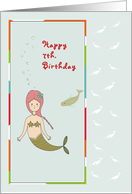 Birthday Mermaid with Fish for 7 year old card