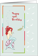 Birthday 15th, Mermaid, Hand Drawn card