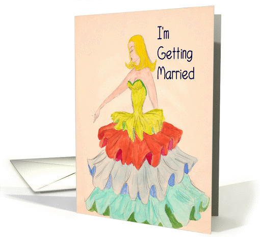 Maid of Honor, Retro drawing, Girl in a Colorful Ruffled Gown card