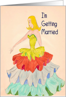 Bridesmaid, Retro drawing, Girl in a Ruffled Gown card
