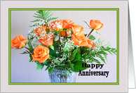 Wedding Anniversary, Orange Roses in a Crystal Vase card