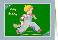 5th Birthday, Drawing of Young Boy Running, Retro card