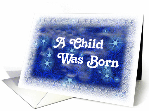 Christmas Card, Blue Digital Design with Stars, Religious card