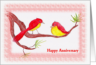 Anniversary, Two Hand Drawn Red Birds on a Branch card