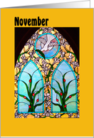 November Birthday, Church Window Retro Design card