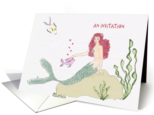 Invitation to a Pool Party, Mermaid with Cute Fish. card (797557)