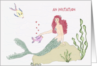 Invitation to a Pool Party, Mermaid with Cute Fish. card