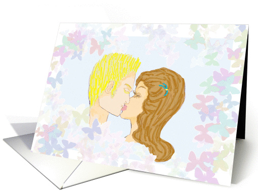 Engagement Announcement, Man and Woman Kissing Hand Drawn card