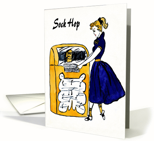 Sock Hop Party Invitation, Girl Playing Juke Box card (832320)