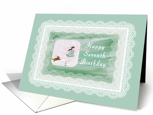 Birthday Card for 7 year old Girl, Green with Digital Lace... (870228)