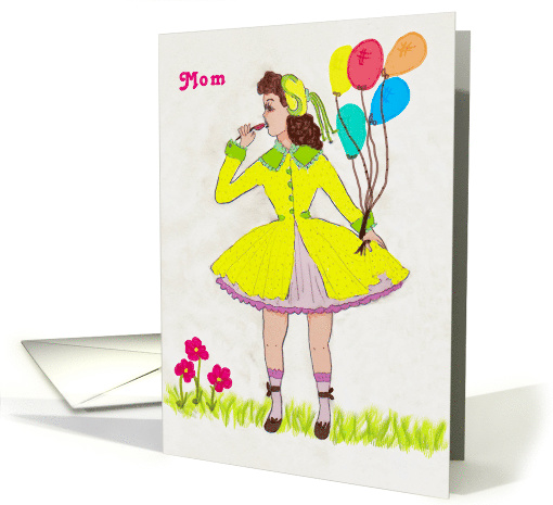 Mother's Day Card Young Girl all Dressed Up Vintage. card (919307)