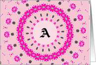 Blank Monogram Letter A in Pink Flowers card