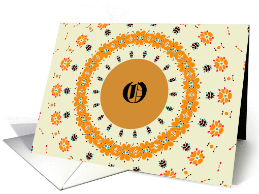 Blank Monogram Letter O in Orange Flowers card (941529)