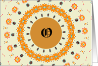 Blank Monogram Letter O in Orange Flowers card