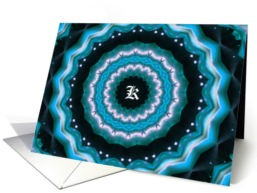 Monogram K Blank Card, Kaleidoscope in Teal and Black card (948230)