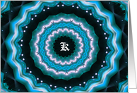 Monogram K Blank Card, Kaleidoscope in Teal and Black card
