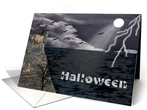 Halloween Card with a Dark Scary Scene by the Edge of the Sea card