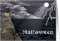 Halloween Card with a Dark Scary Scene by the Edge of the Sea card