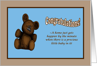 New Baby Congratulations teddy bear blue card