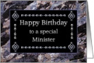 Happy Birthday Minister Marble Black and Silver card