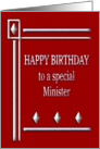 Happy Birthday Minister Red and Silver card